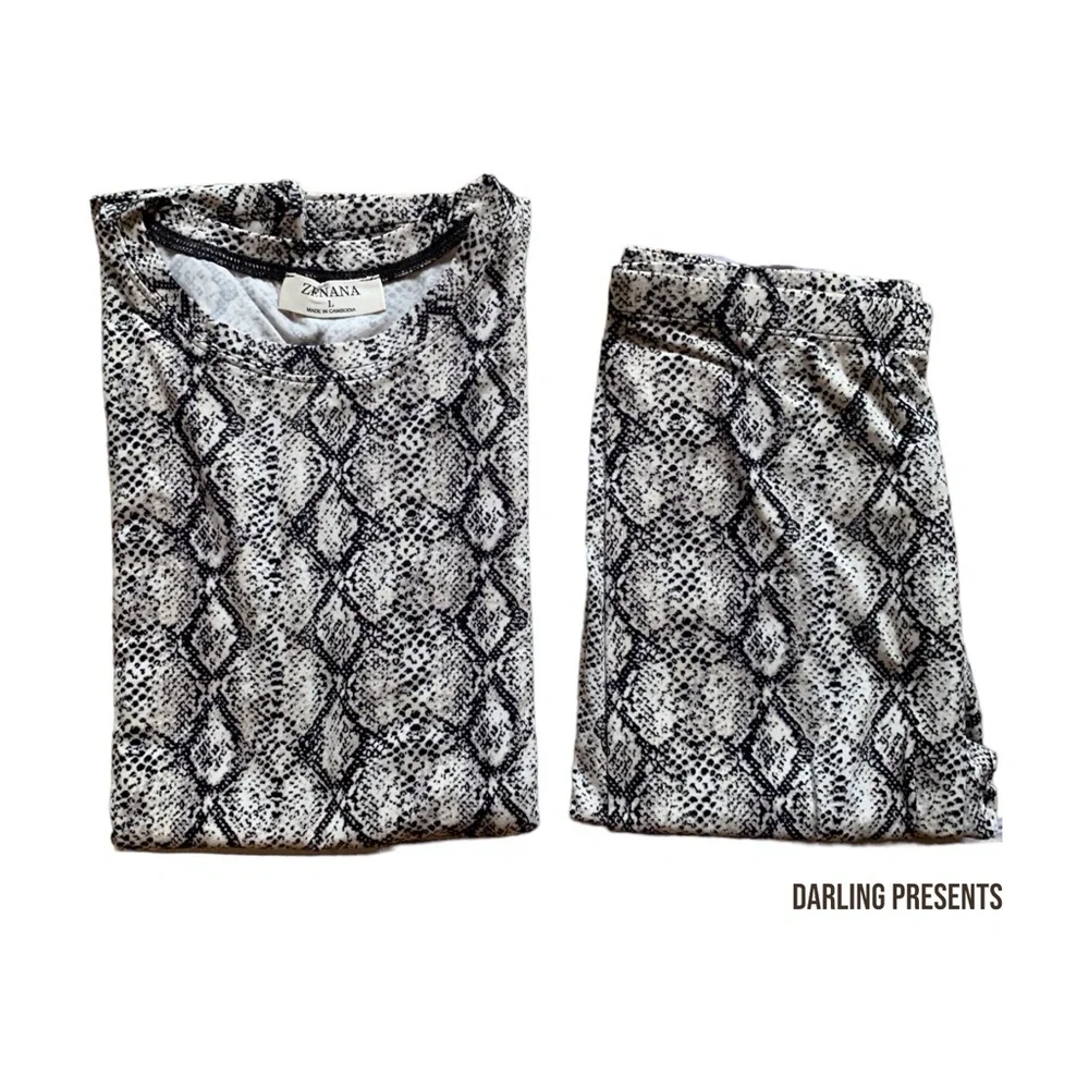 Zenana Python Snake Print Micro Fiber Loungewear Set Women Color Black Size L
